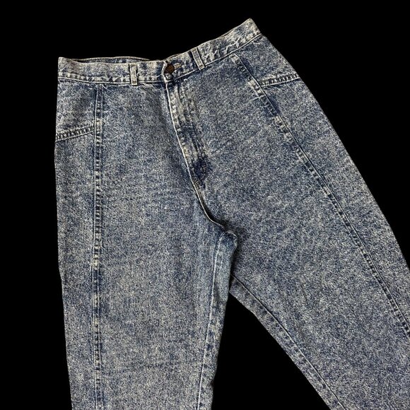 Vintage 1980s Acid Wash Jeans Size 18 Womens High Waist Mesa USA Bow Accent - Picture 1 of 10